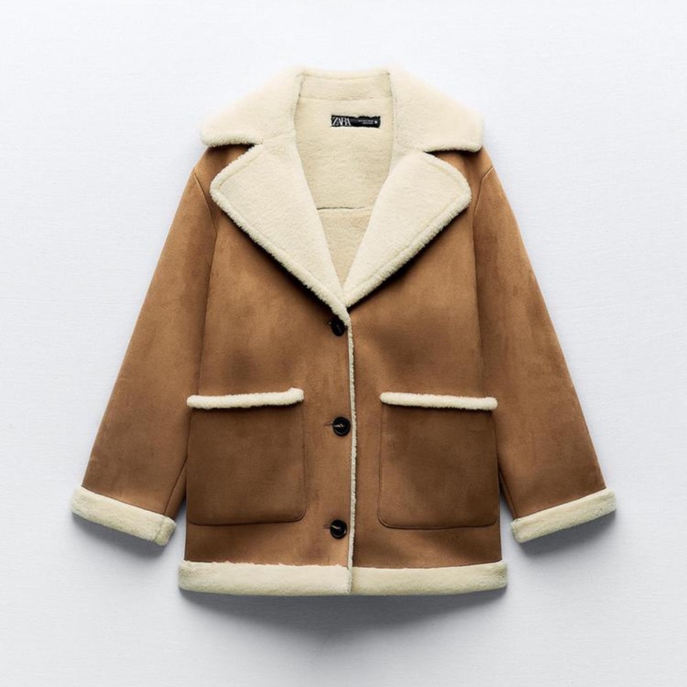 Zara Double Faced Coat With Patch Pockets Dark Camel